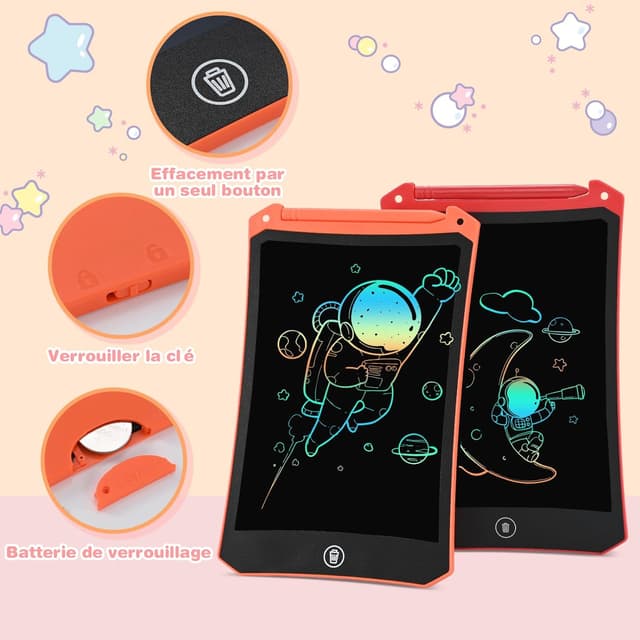 Detalle 2 de RaceGT Tablette de dessin enfant LCD 8,5 pouces ardoise magique (lot de 2) avec bouton d’effacement verrouillable