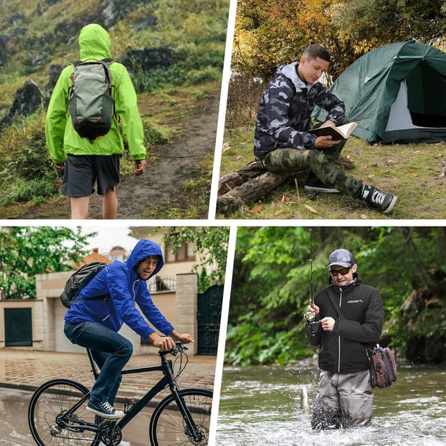 Detalle 2 de APEXUP Packable Rain Jacket Men with Reflective Zipper — Lightweight Waterproof Raincoat