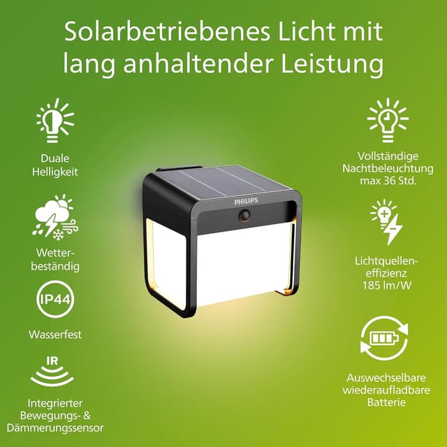 Detalle 2 de PHILIPS Ezra Solar-Wandleuchte 3000K Außen