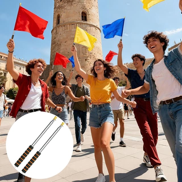 Detalle de APXEL 9.8ft (300cm) telescopic handheld flag pole set with clips for tour guides and teaching