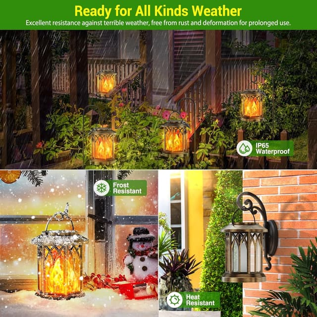 Detalle de KOOPER Solar Lights Outdoor Garden – 2 Pack Hanging Solar Lanterns with Flickering Flame Effect LED (Waterproof)