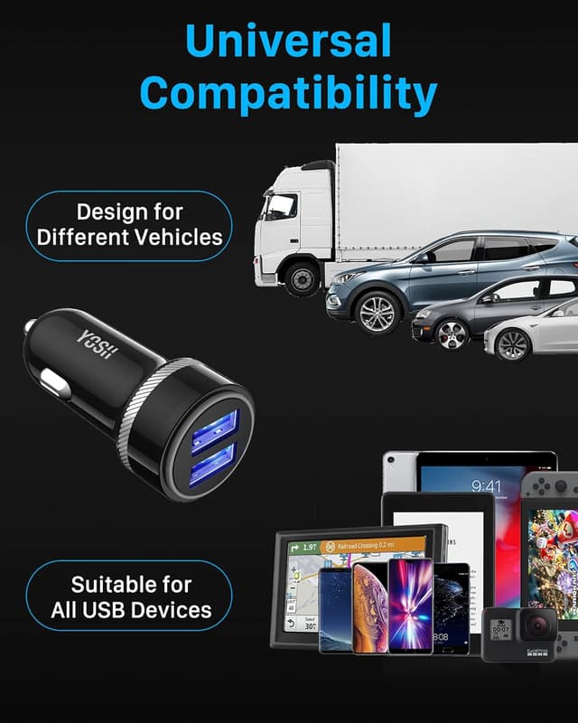 Thumbnail 6 de YOSH 24W Ultra-Compact Dual USB Car Charger (2.4A/24W) with Independent Power