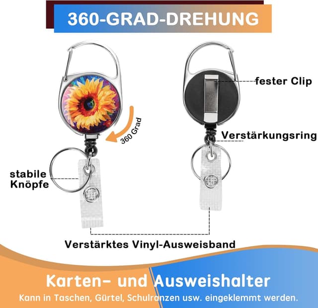 Detalle de Ausweishülle mit Band Sonnenblume 2 – ID Badge Holder Breakaway mit einziehbarer Badge Reel