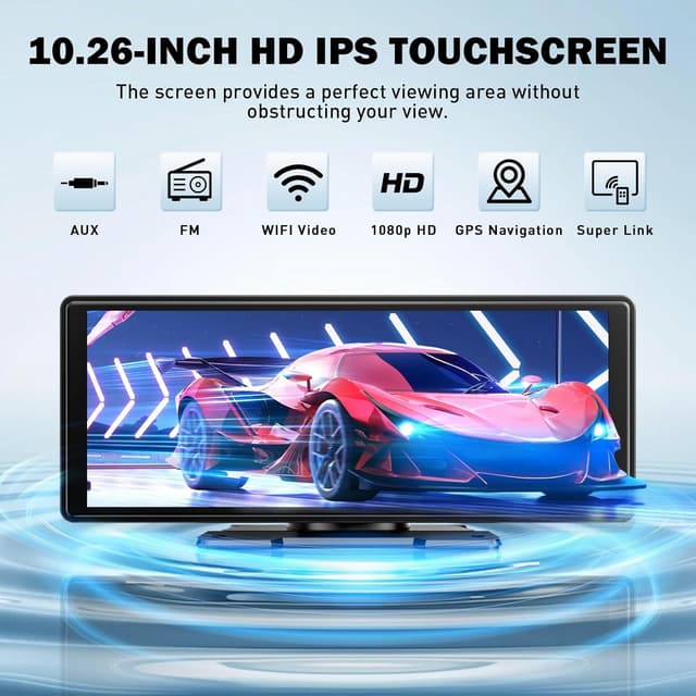 Detalle de 10.26" Wireless Car Stereo with Apple CarPlay & Android Auto, IPS Touchscreen & 1080P Rear Camera