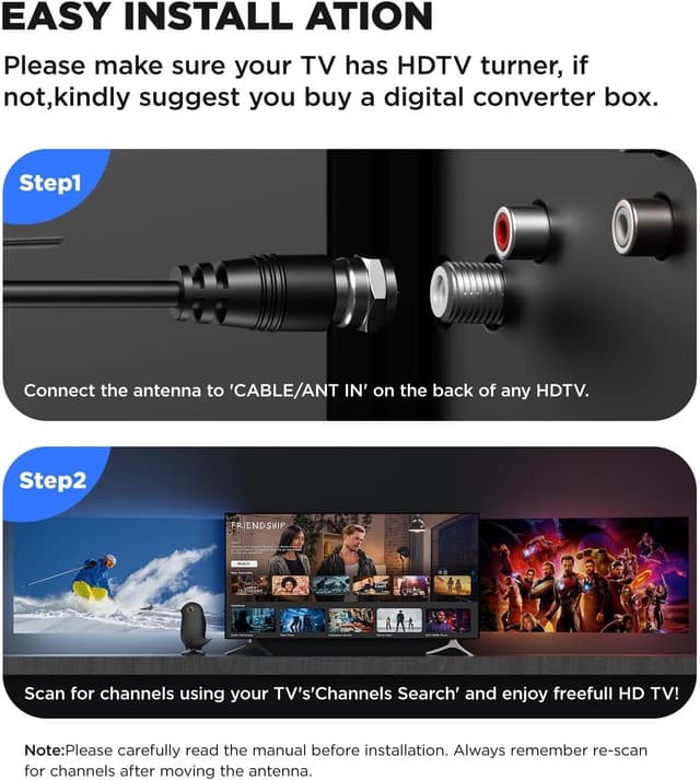 Detalle de NGGNGG Digital TV Antenna Indoor/Outdoor with Amplified Booster & 36ft Coax Cable