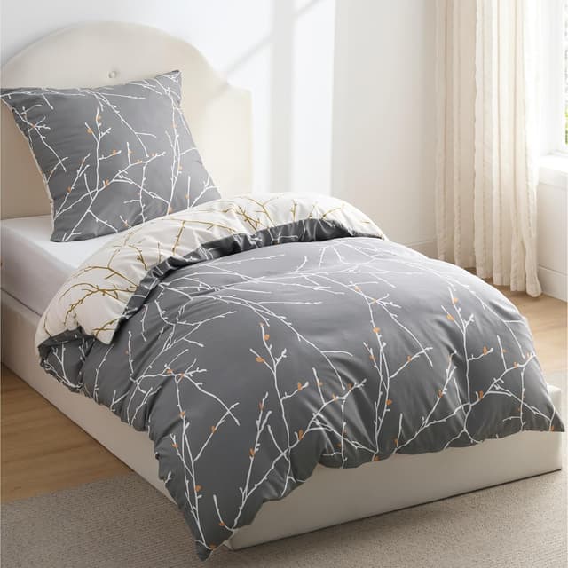 Detalle de BEDSURE Bettwäsche 135x200 Grau Zweige