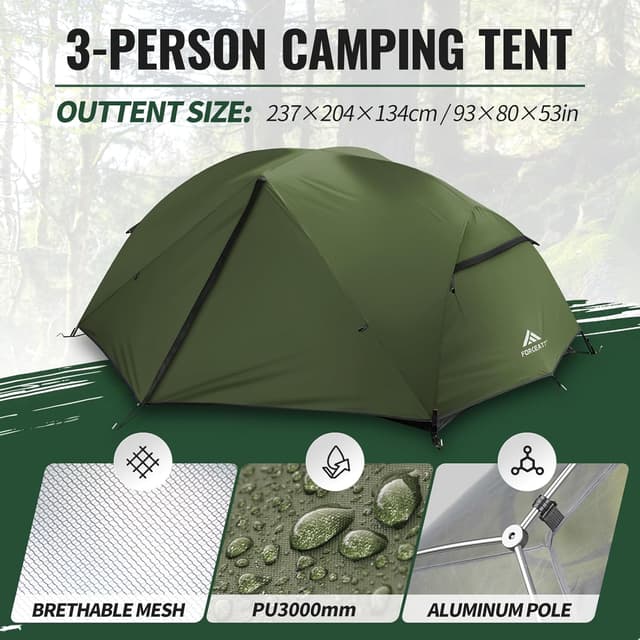 Detalle de Forceatt Camping Tent (2–3 Man) – PU3000mm waterproof, lightweight portable trekking & hiking shelter