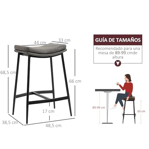 Detalle de HOMCOM Taburetes Altos Industriales de Cocina, Carga 120kg