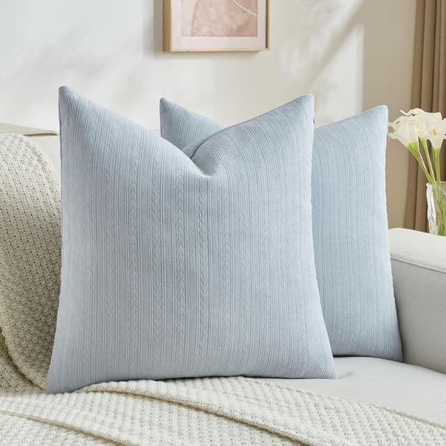 Detalle de Housses de coussin Ystyle 45x45 (lot de 2) en chenille à fermeture éclair invisible, bleu clair