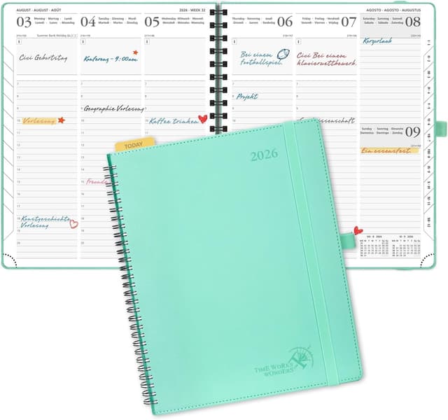 Detalle de POPRUN Kalender 2026 Wochenplaner (Ringbuch) Mintgrün – 12 Monate, Jan. bis Dez. 2026