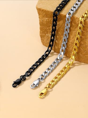 Detalle 2 de Suplight cadena cubana de acero inoxidable 316L para hombre (negro) 6 mm y 66 cm