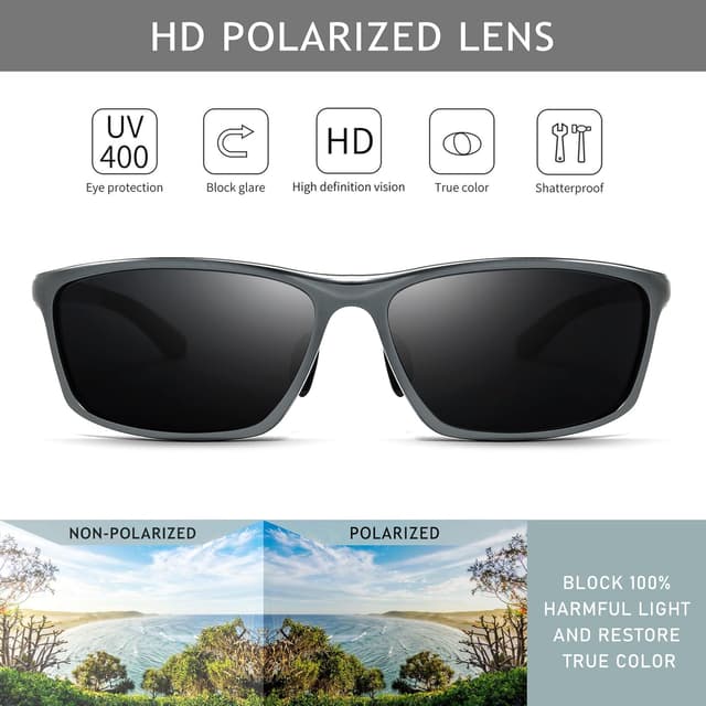 Detalle de SUNGAIT Classic Rectangle Polarised Sunglasses for Men with Al-Mg Metal Frame & Spring Hinge