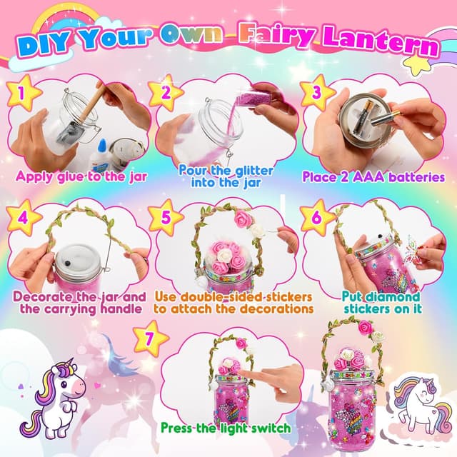 Detalle 2 de Hapikids Unicorn Lantern Craft Kit for Kids (Jar & Glitter DIY) for Ages 4–12