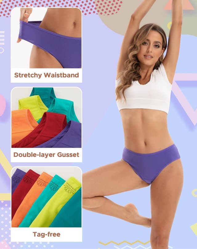 Detalle 2 de INNERSY Women’s Cotton Bikini Briefs (Mid Rise Hipster) – Soft Tag-Free Knickers, Pack of 6