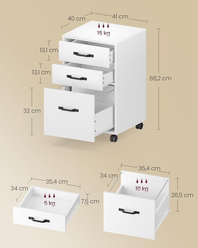 Thumbnail 2 de VASAGLE Cassettiera da Ufficio con Ruote OFC065WB01, 3 cassetti per documenti A4/Letter