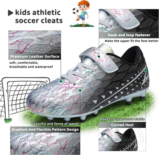 Detalle de Kids FG/AG Football Boots – Boys & Girls Hook-and-Loop Trainers for Indoor/Outdoor Play