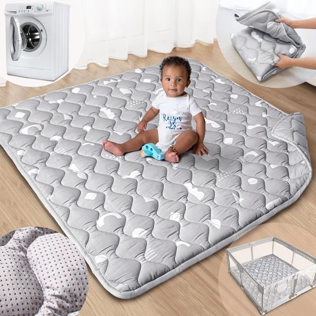Detalle de Beavtaens Baby Play Mat 50x50 Playpen Mat (Boho Gray) – Super Soft, Anti-Slip Bottom, Machine-Washable