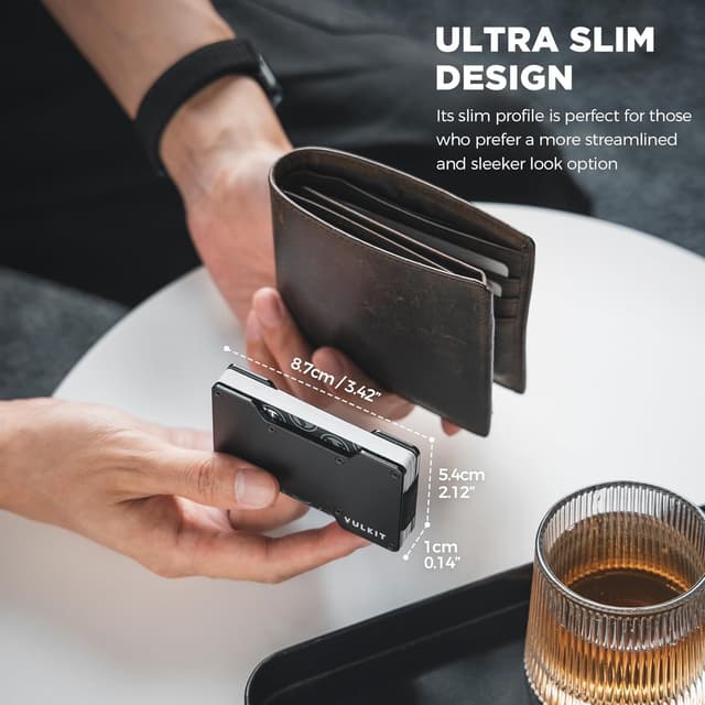 Detalle de VULKIT slim metal credit card holder with RFID blocking and money clip (Black)