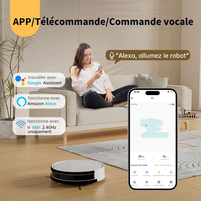 Detalle 2 de OKP K5 : aspirateur robot mince 7,8 cm avec télécommande, lavage et aspiration 2500 Pa