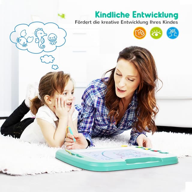 Detalle 2 de SGILE große magnetische Maltafel „Zaubertafel“ für Kinder ab 2 Jahren, 42 × 32 cm (grün), inkl. Stift & 4 Stempeln