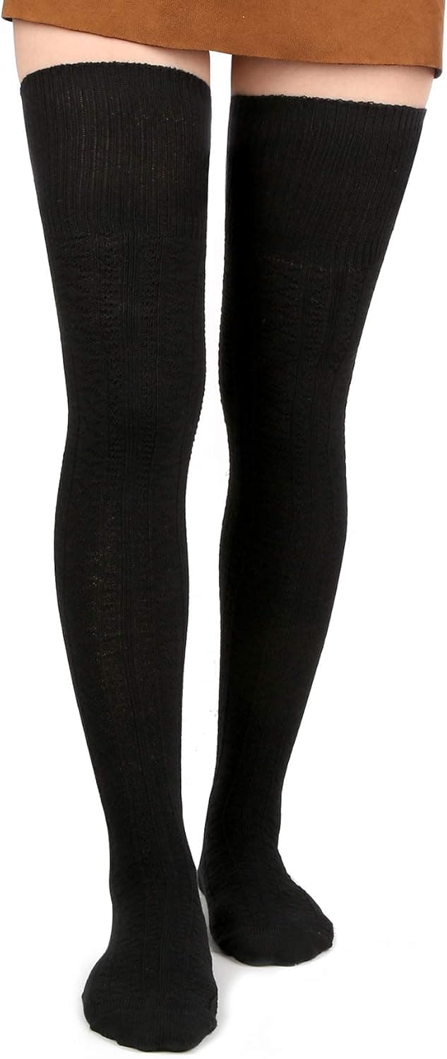 Detalle de Moon Wood Women’s Extra Long Thigh High Socks (80% Cotton Knit) — Warm Cable-Knit Leg Warmers