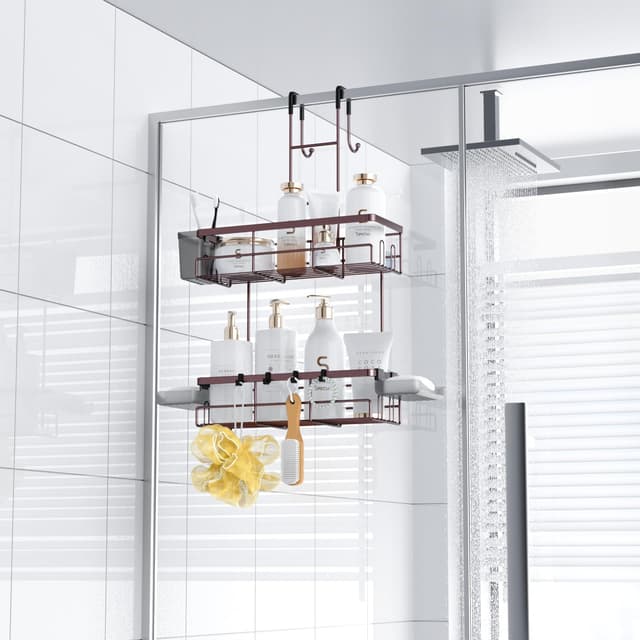 Detalle 2 de Aitatty Over the Door Hanging Shower Caddy (Bronze) — rustproof no-drill organizer with 4 suction cups