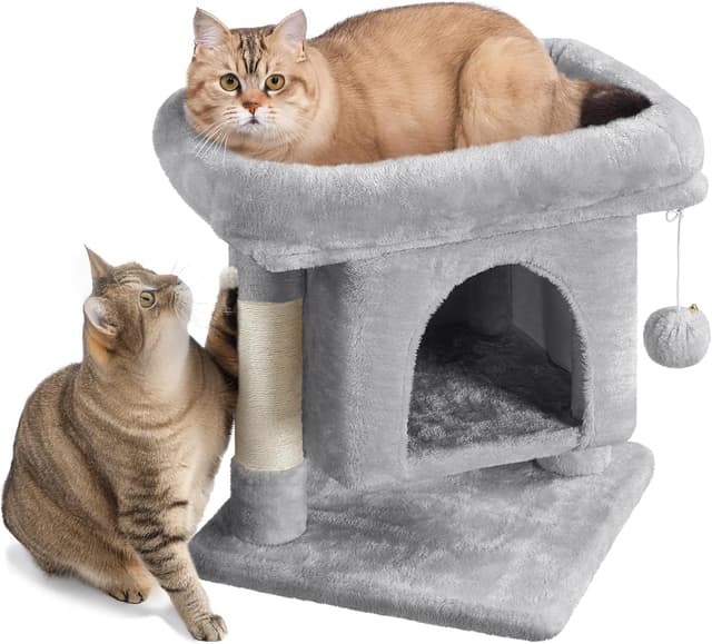 Detalle de Yaheetech 50cm Basic Cat Tree Tower (Light Grey) with Oversized Perches, Condo & Hanging Ball