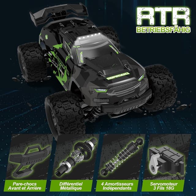 Detalle 2 de 40KM/H ferngesteuerter RC Monstertruck (1/18) ab 8–10 Jahren mit Licht, 2,4 GHz und 2 Akku-Sets