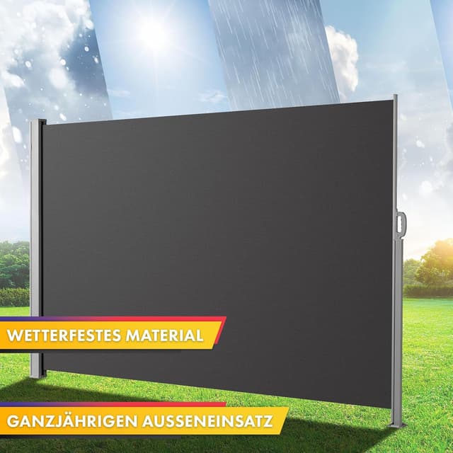 Detalle 2 de KARAT ALU Seitenmarkise (ausziehbar) in Anthrazit – Seitenrollo mit Wandhalterung für Balkon, Terrasse & Garten