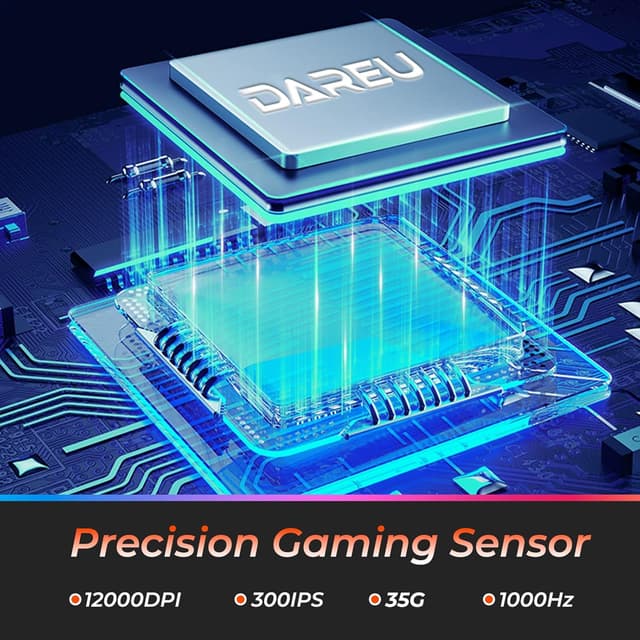 Detalle de DAREU EM901X wireless gaming mouse with charging dock, rechargeable RGB (12K DPI, 7 programmable buttons)