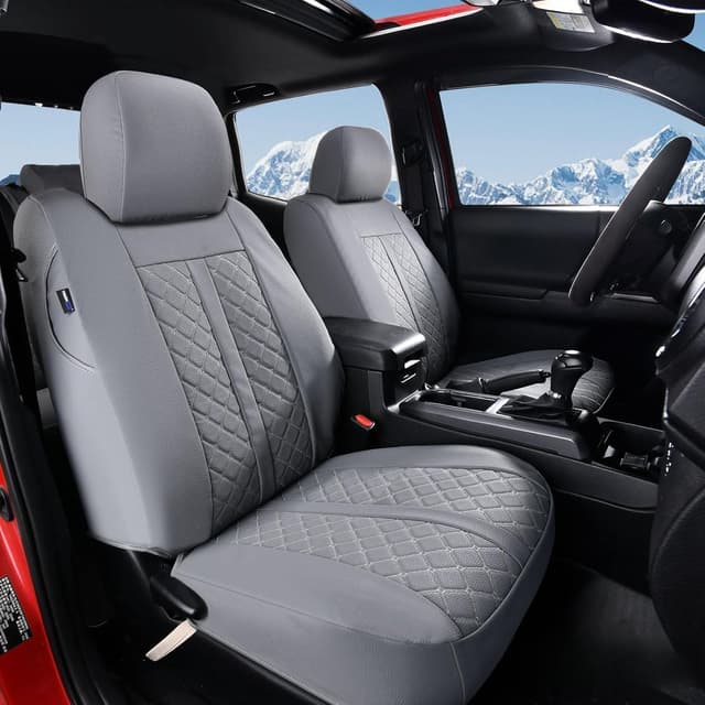 Detalle de Truckiipa Tacoma leather seat covers (front pair) for 2005-2015 Toyota Tacoma Double/Crews Cab, gray