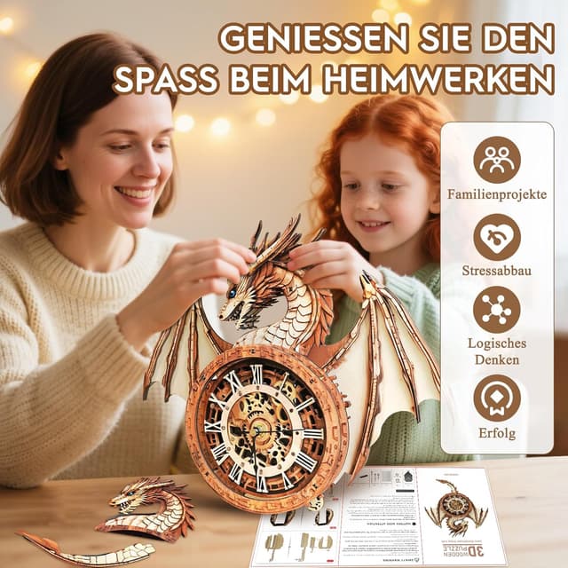 Thumbnail 3 de Cutywood Drachen Holzpuzzle Uhr mechanisch