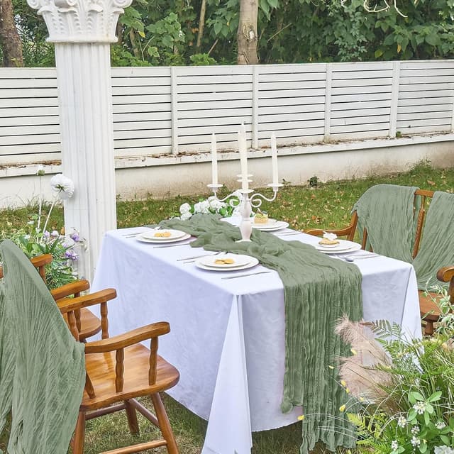 Thumbnail 6 de IVAPUPU 2-Piece Gauze Cheesecloth Table Runner Set (10 ft) in Sage Green for Spring & Easter Decor