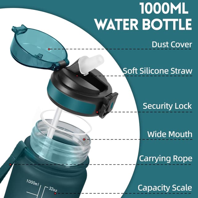 Detalle 2 de Borraccia 1 litro Bambino con cannuccia antigoccia e orari per idratazione