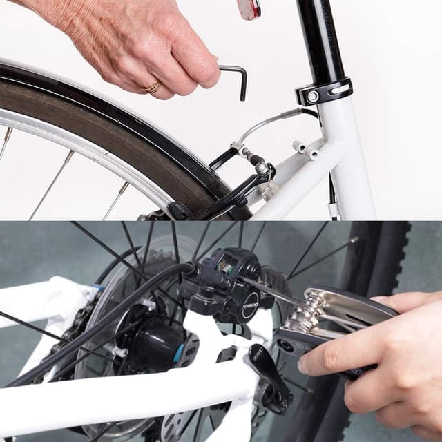 Detalle 2 de Kit di riparazione biciclette Fengzio con pompa, multitool 16 in 1 e strumenti d’emergenza