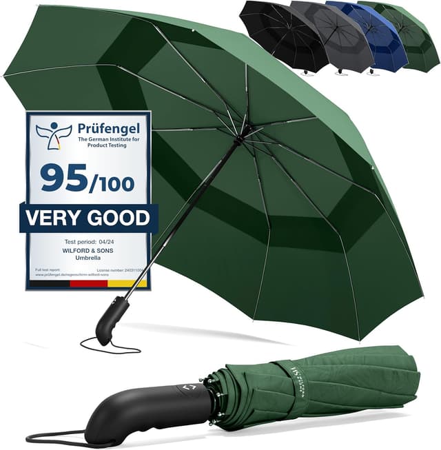 Detalle de Wilford & Sons Umbrella Windproof Compact – double-canopy auto open/close travel brolly