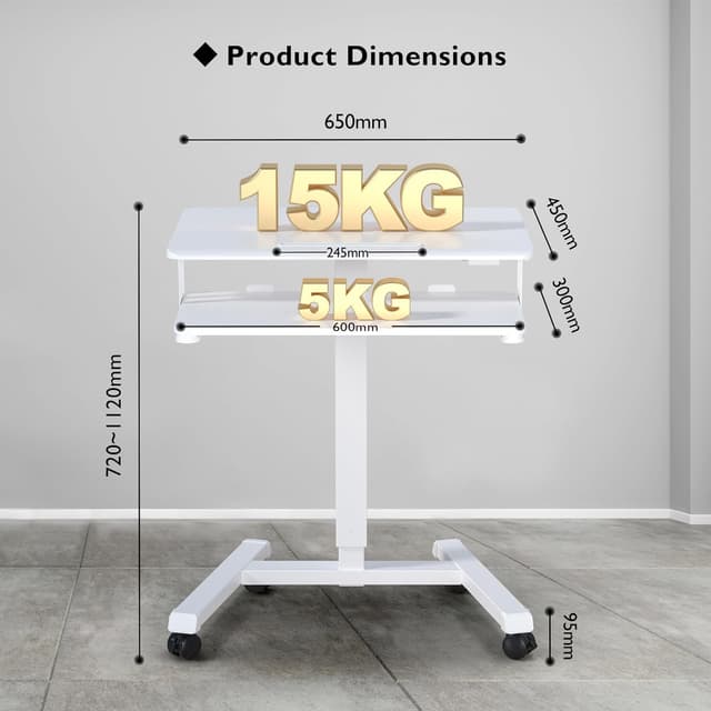 Detalle 2 de BONTEC Escritorio Móvil de Dos Niveles con Ruedas ⚙