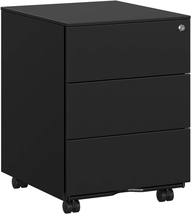 Detalle de SONGMICS OFC63BK Cassettiera da ufficio con ruote e chiusura, 3 cassetti per scrivania (45 x 39 x 54 cm) in nero opaco