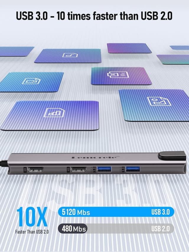 Detalle 2 de Aluminium USB-C Docking Station mit Dual-HDMI, Gigabit Ethernet, 1000 Mbps, 100 W PD und SD/TF – USB-C Hub 2 HDMI