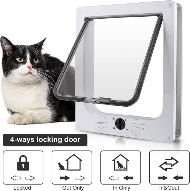 Detalle de Chatière pour chat avec magnétique à 4 voies et tunnel L-23,5 × 27 × 5,5 cm (blanc)