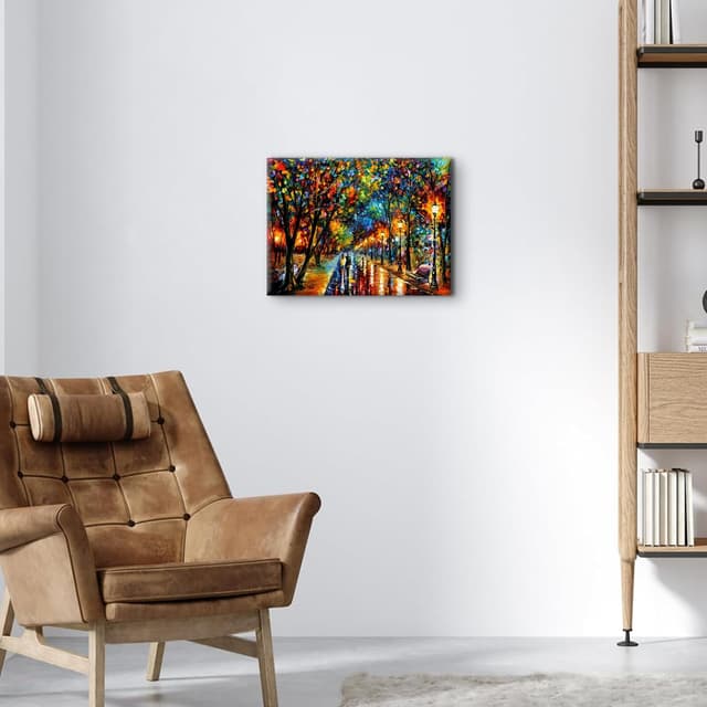 Detalle de Abstract Colourful Landscape Wall Art (12x16 inch) Canvas Print of a Couple Walking in Rain