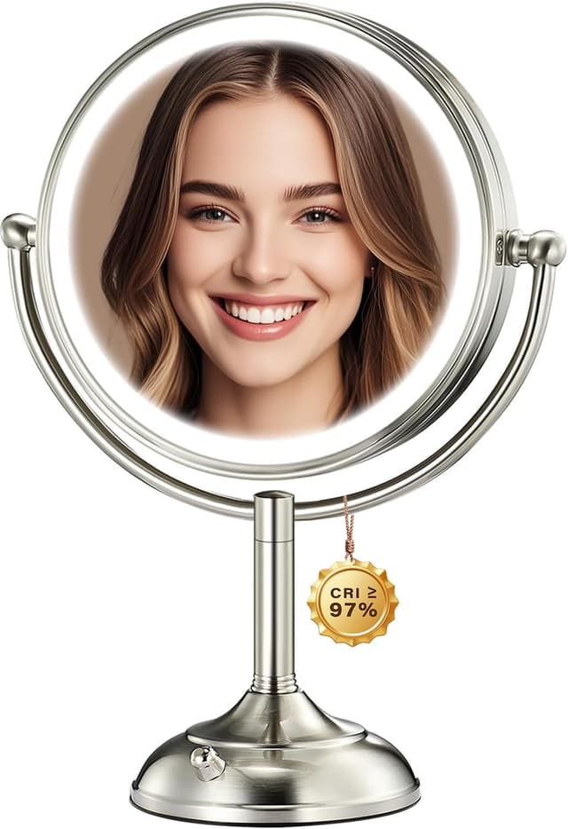 Detalle de VESAUR 2026 Upgraded Lighted Makeup Mirror (9") with 1X/10X/20X Magnification, 3 Light Modes