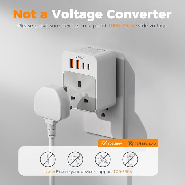Thumbnail 6 de TESSAN UK to US Plug Adaptor 2 Pack 20W