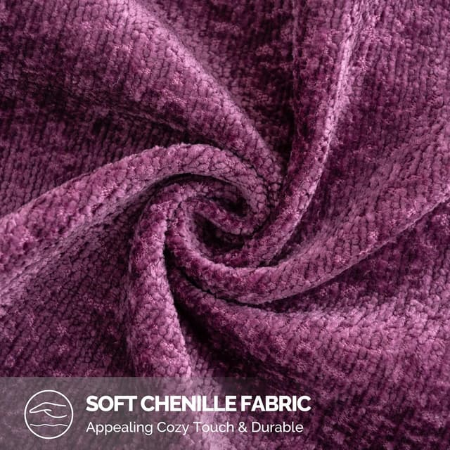 Detalle de YSTELLAA Housse de coussin luxe en chenille Violet, lot de 2 (40x40 cm) avec fermeture éclair cœur cachée