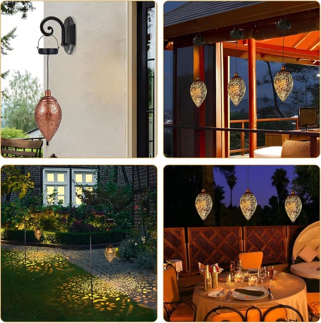 Detalle de Görvitor Solarlaterne für Außen (Olivenform) – 2er-Set, Metall, warmweiß, wasserdicht IP65