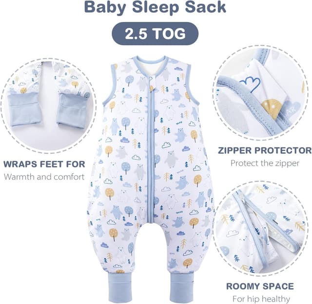 Detalle de ToyaTec Baby Sleeping Bag with Feet (Bear, XL) – 2.5 Tog bamboo-rayon soft sleeping blanket