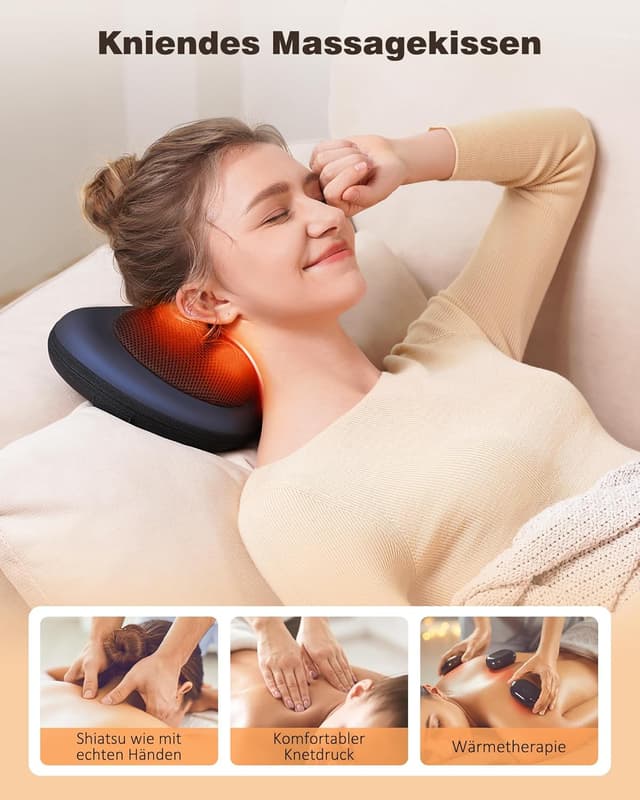 Detalle de KNQZE Massagegerät für Nacken mit Wärme, Shiatsu-Kissen und 3D rotierenden Massageköpfen