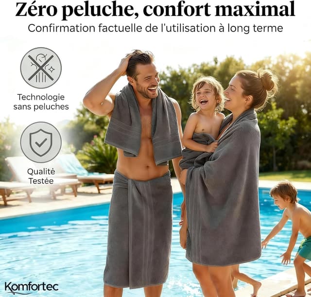 Detalle de Drap de bain Komfortec 100x200 cm en 100% coton gris anthracite