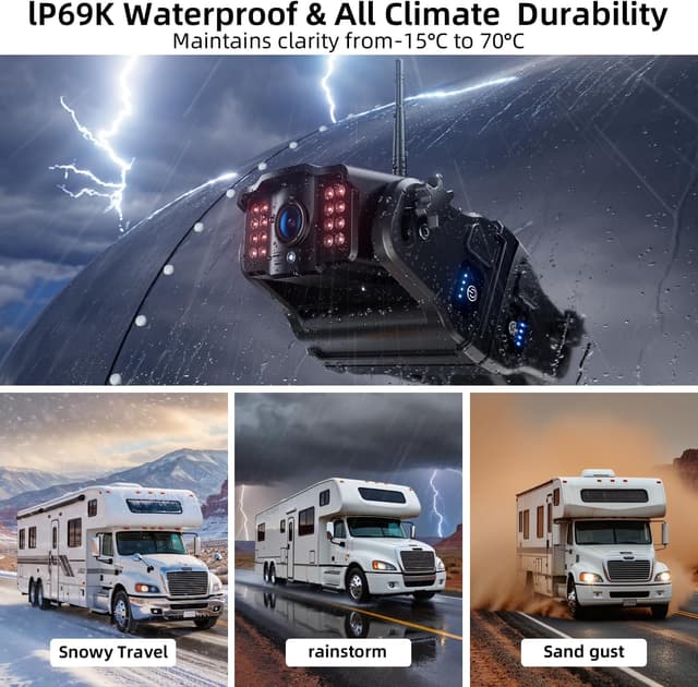 Detalle de ZEROXCLUB Magnetische Rückfahrkamera kabellos (7 Zoll, 1080P, 9600 mAh) mit IP69K-Monitor