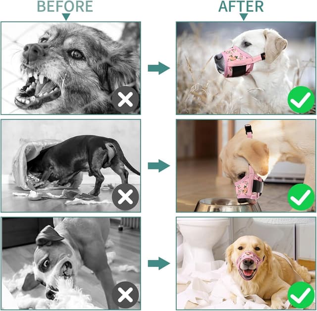 Detalle de HEELE Hund Maulkorb aus weichem Nylon mit Air-Mesh, einstellbar – für kleine bis große Hunde, Pinke Blume (M)